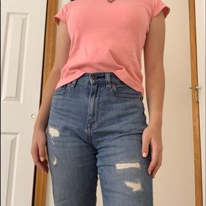 straight leg cropped blue jeans